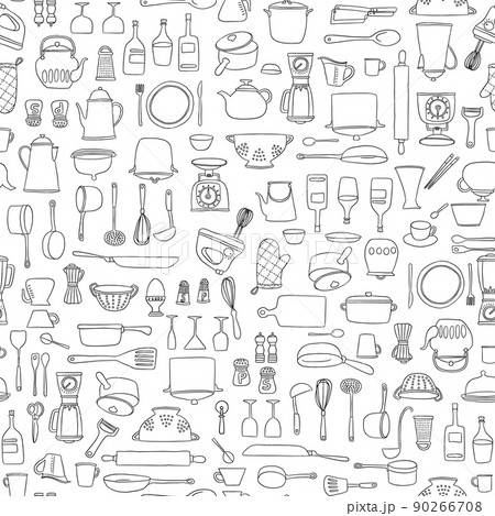 シンプルなキッチンアイテムの柄, シンプルなキッチンアイテムの柄, 90266708