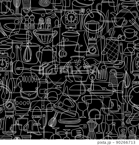 シンプルなキッチンアイテムの柄, シンプルなキッチンアイテムの柄, 90266713