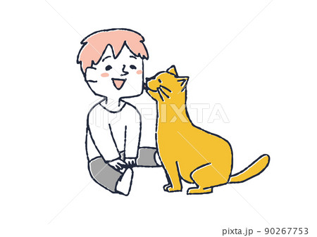 ペットの猫と戯れる赤ちゃん　動物の家族との幸せな時間 90267753