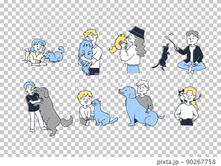 People who spend happy time with animal families Pets such as dogs and cats make their owners happy 90267758