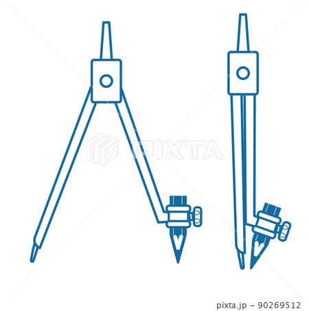 コンパスのイラスト 二種 線画 ブルーのイラスト素材