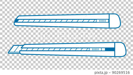 Illustration of a cutter knife Two kinds of line drawing blue 90269516