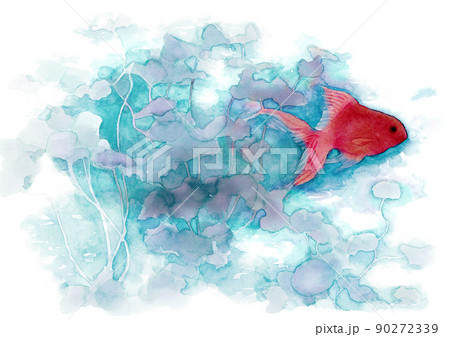 水中を泳ぐ金魚の水彩イラスト 90272339