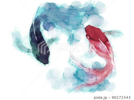 水中を泳ぐ金魚の水彩イラスト 90272343