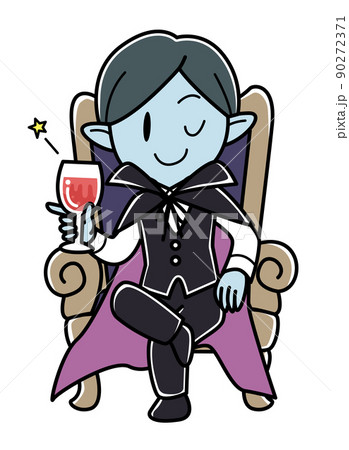 ワイングラスを持って座る吸血鬼のイラスト（全身） 90272371