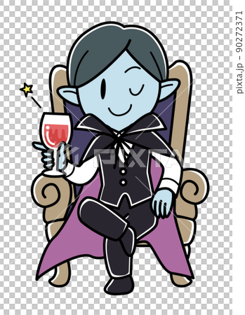 ワイングラスを持って座る吸血鬼のイラスト（全身） 90272371
