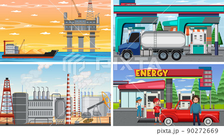 Four different petroleum industry scenes 90272669