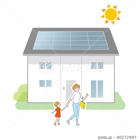 太陽光発電システム導入でソーラーパネルを屋根に設置した家 90272997