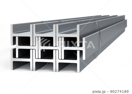 Stack of steel I-beams - 3d render Stack of steel I-beams - 3d render 90274189