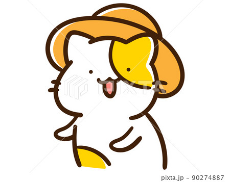 麦わら帽子をかぶるかわいいねこのデフォルメ手書き風イラストのイラスト素材 麦わら帽子をかぶるかわいいねこのデフォルメ手書き風イラストのイラスト素材