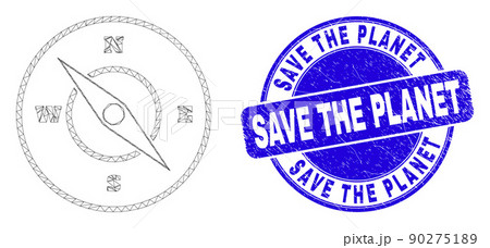 Blue Scratched Save the Planet Stamp and Web Carcass Compass 90275189