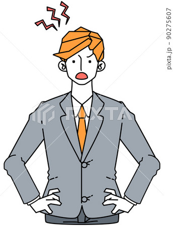 苛々と苛立つスーツ姿のビジネスマンの男性のイラスト 苛々と苛立つスーツ姿のビジネスマンの男性のイラスト 90275607