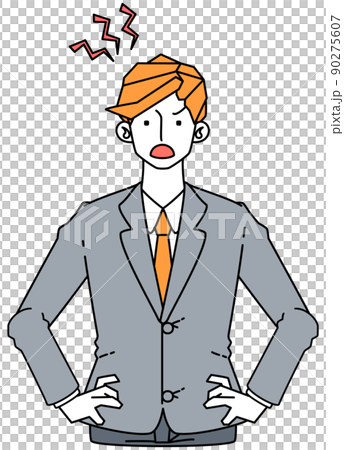 苛々と苛立つスーツ姿のビジネスマンの男性のイラスト 苛々と苛立つスーツ姿のビジネスマンの男性のイラスト 90275607