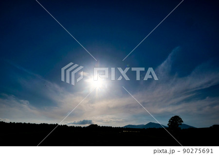 夕方の風景 紺碧の空西に傾く太陽ピンクに染まる雲 物語が生まれるとき