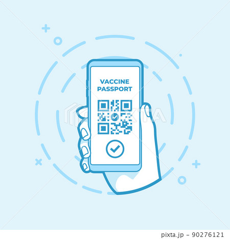 Digital vaccine passport on mobile phone screen. Scanning QR code for vaccine passport. 90276121