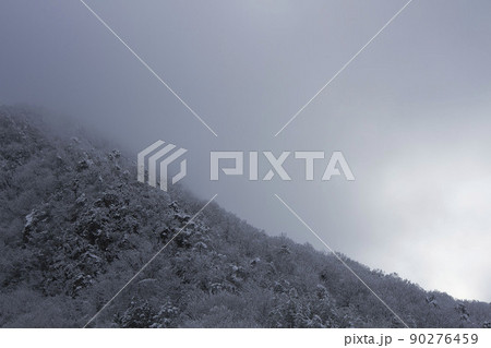 2月初旬朝冠雪の山の端と雪空 2月初旬朝冠雪の山の端と雪空 90276459