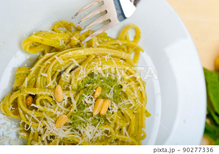 Italian traditional basil pesto pasta ingredients Italian traditional basil pesto pasta ingredients 90277336