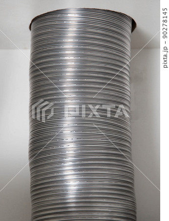 Aluminum corrugation from a kitchen hood. Purification and air supply. Close-up 90278145
