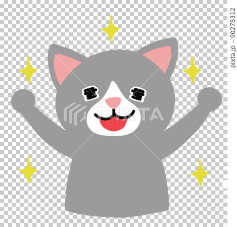 喜んでいるハチワレの猫 キラキラ 喜んでいるハチワレの猫 キラキラ 90278312