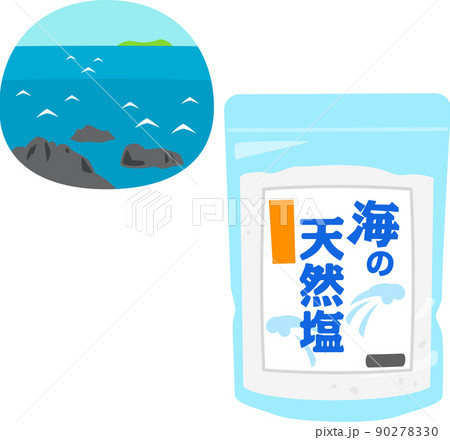 袋入りの天然塩と海のイメージ 90278330