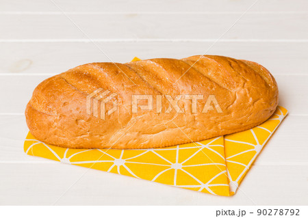 Fresh homemade crisp bread on napkin, top view. Healthy unleavened bread. French bread. Top view Bakery products 90278792