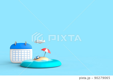 南の島とカレンダーの夏休みイメージ 90279065