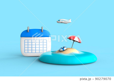 南の島とカレンダーの夏休みイメージ 90279070