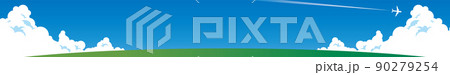 入道雲が広がる青空と飛行機の風景 90279254