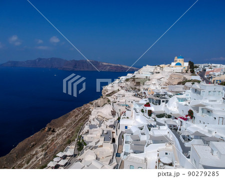 Santorini, Greece. Oia, white village, famous attraction of Greek Cyclades Islands, Aegean Sea. 90279285