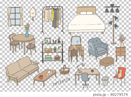 室內和家具的手繪插圖集 2(彩色) 室內和家具的手繪插圖集 2(彩色) 90279574