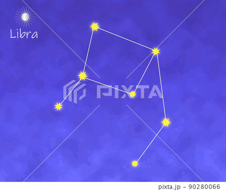 てんびん座の星の配置と夜空、優しい雰囲気のイラスト素材 [90280066
