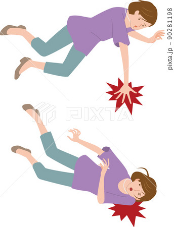 転倒して腕、手首や肩を打撲する女性 90281198