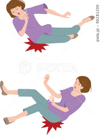 転倒して腰やお尻を打撲する女性 90281200
