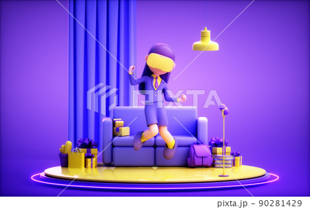 3D rendering of cute girl 90281429