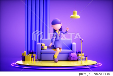 3D rendering of cute girl 90281430