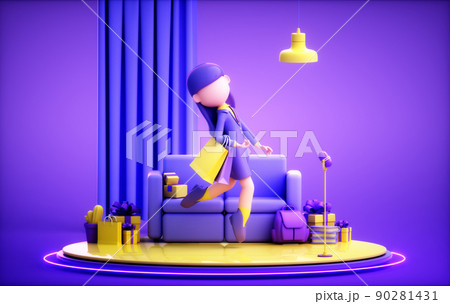 3D rendering of cute girl 90281431