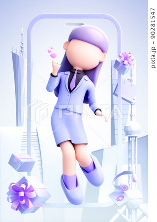 3D rendering of cute girl 90281547