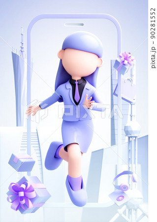 3D rendering of cute girl 90281552