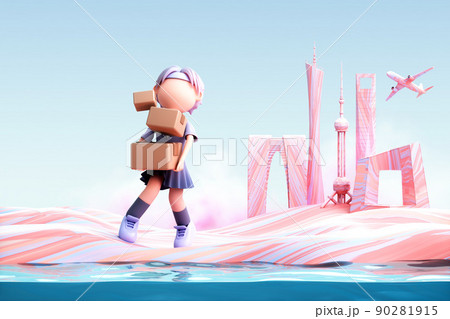 3D rendering of cute girl 3D rendering of cute girl 90281915