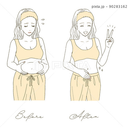 ビューティー　お腹のダイエットに成功する女性のイラストレーション 90283162