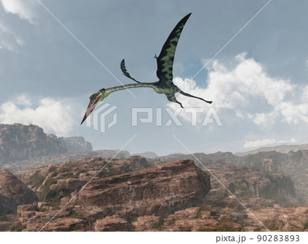 Pterosaur Quetzalcoatlus above a rocky landscape Pterosaur Quetzalcoatlus above a rocky landscape 90283893