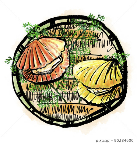 「ヒオウギガイ」の手書きイラスト（筆書き墨絵風） 90284600