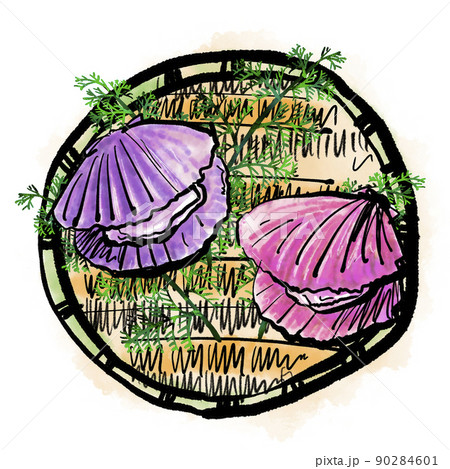 「ヒオウギガイ」の手書きイラスト（筆書き墨絵風） 90284601