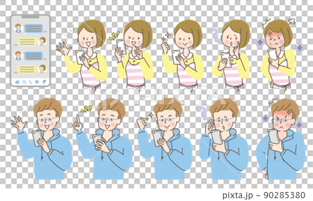 スマホを操作する若い男女の表情セット 90285380