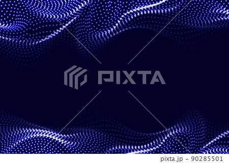 Abstract dark blue vector background of light blue dots. Smooth waves of particles. 90285501