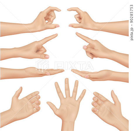Set of Woman Hands on white background, realistic vector illustration 90285753
