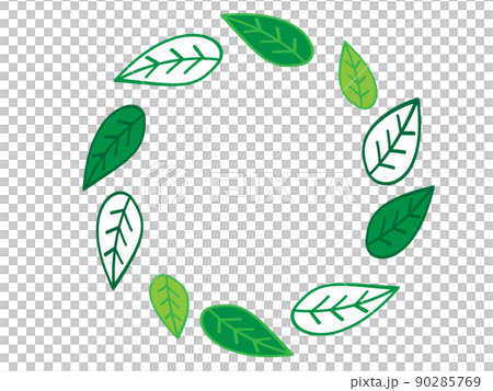Handwritten style circular frame of green leaves Handwritten style circular frame of green leaves 90285769
