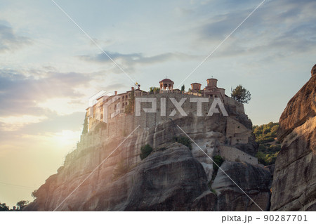 Orthodox monastery on cliff in Meteora Greece Kalambaka Orthodox monastery on cliff in Meteora Greece Kalambaka 90287701
