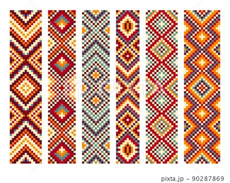 Pixel mexican aztec mayan pattern, ethnic tribal vector background. Seamless geometric pattern ornament of Mexico and Native American boho decoration with embroidery texture Pixel mexican aztec mayan pattern, ethnic tribal vector background. Seamless geometric pattern ornament of Mexico and Native American boho decoration with embroidery texture 90287869