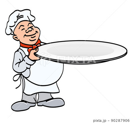 cook with a plate - chef holding a big empty... - Stock Illustration  [90287906] - PIXTA